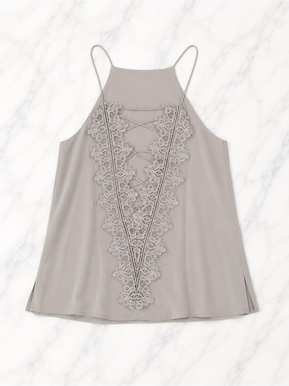 CAMI Reversablw Lace-Trim Spaghetti Strap Tank Top - Taupe